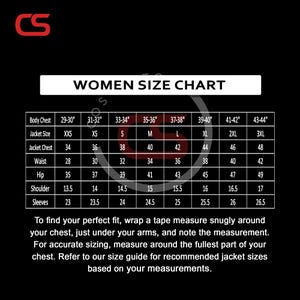 Puede incluir: Tabla de tallas para mujer con medidas en pulgadas para contorno de pecho, talla de chaqueta, pecho, cintura, cadera, hombros y mangas. La tabla incluye tallas de XXS a 3XL, con instrucciones para tallar.