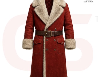 Suede Leather Christmas Chronicles Santa Coat Handmade Faux Fur Long Coat Winter Coat Unisex Christmas Costume Gift for Christmas