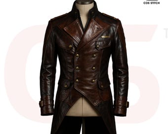 Herren Steampunk Leder Trenchcoat: Gothic Viktorianischer Militärstil