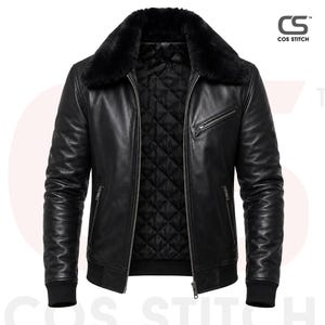 Chaqueta bomber de cuero negro Starboy inspirada en The Weeknd con cuello de piel sintética y parche XO.
