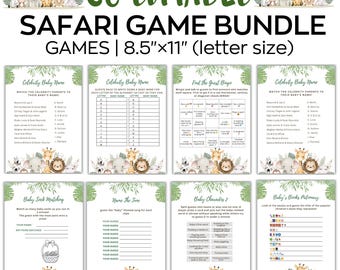 Editable Safari Animals Baby Shower Games Bundle, Jungle Animals Baby Shower Games, Greenery Safari Animals Baby Shower, Gender Neutral