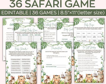 Editable Safari Animals Baby Shower Games Bundle, Jungle Animals Baby Shower Games, Greenery Safari Animals Baby Shower, Gender Neutral