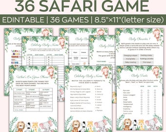 Editable Safari Animals Baby Shower Games Bundle, Jungle Animals Baby Shower Games, Greenery Safari Animals Baby Shower, Gender Neutral