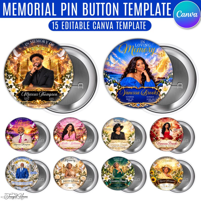 15 in Loving Memory Pin Button Templates, Memorial Pins Canva Editable ...
