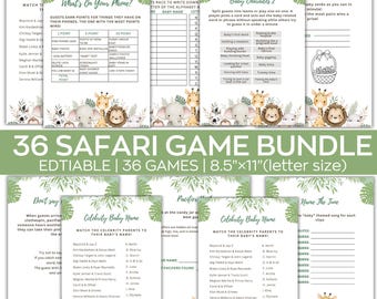 Editable Safari Animals Baby Shower Games Bundle, Jungle Animals Baby Shower Games, Greenery Safari Animals Baby Shower, Gender Neutral