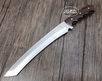 Custom 6150 High Carbon Steel Machete Knife with Leather Sheath