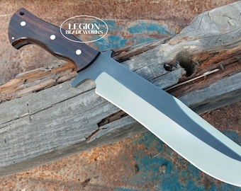 Handmade D2 Steel Bowie Knife: Full Tang Rose Wood Handle, Leather Sheath
