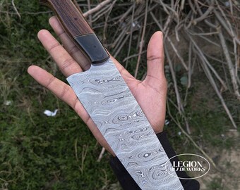 Custom Chef Knife Damascus Steel, Outdoor BBQ Kitchen Cutlery, Rose Wood Handle