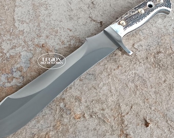 Handmade D2 Steel Bowie Knife: Stag Horn Handle, Leather Sheath