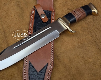 Handmade 5160 Spring Steel Bowie Knife: Full Tang Leather Sheath