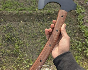 Custom Made Tomahawk Axe, Black Coated With Orange Micarta, Full Tang Wall Hanging Camping Outdoor Buschraft Hunting Tool
