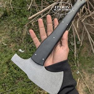 Tomahawk Axe, 10mm Thick Stonewashed Functional Camping W/Sheath, Black Micarta Handle