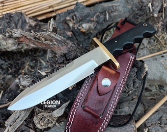 D2 Steel Bowie Knife: Diver Custom Handmade Hunting Camping Bushcraft Outdoor, Leather Sheath