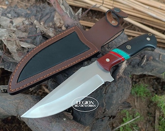 Custom D2 Steel Bushcraft Knife: Full Tang, Micarta Handle, Leather Sheath