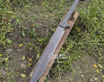 Two Handed Custom Sword, Handmade Full Tang 6150 High Carbon Steel Short Sword With Leather Sheath, Wedding Gift For Him