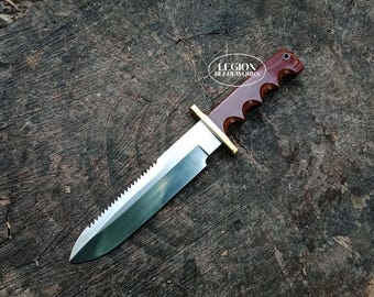 D2 Steel Bowie Knife: Custom Diver Handmade Hunting Camping Bushcraft Outdoor, Leather Sheath