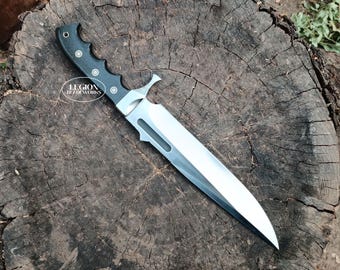 Handmade Leaf Spring Bowie Knife: Bushcraft Survival Knife with Leather Sheath