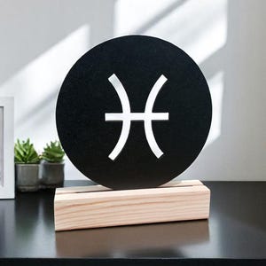 Pisces Zodiac Sign Table Decor, Horoscope Symbol Statue, Astrology Shelf Art, Celestial Wooden Desk Ornament, Gift for Birthday
