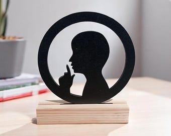 Silence Please Sign: Shhh Silhouette Desk Decor - Office Library Quiet Zone
