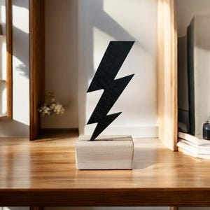 Zeus Lightning Bolt Wooden Table Decor, Mythology-Inspired Bookhshelf Art, Greek Tabletop Statue, Shelf & Desk Ornament