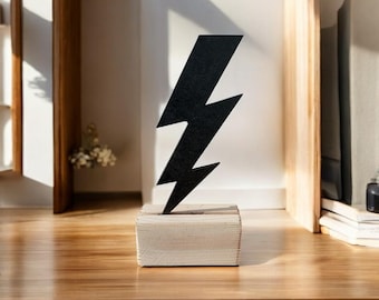 Zeus Lightning Bolt Decor: Mythology-Inspired Wooden Tabletop Statue