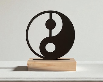 Décoration d'étagère en bois Yin Yang : Statue symbole d'équilibre zen
