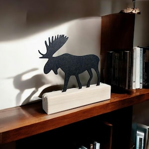 Rustic Moose Shelf Decor, Wooden Wildlife Silhouette Art, Lodge & Cabin Tabletop Ornament, Nature Lover Gift, Table Sculpture, Desk Statue