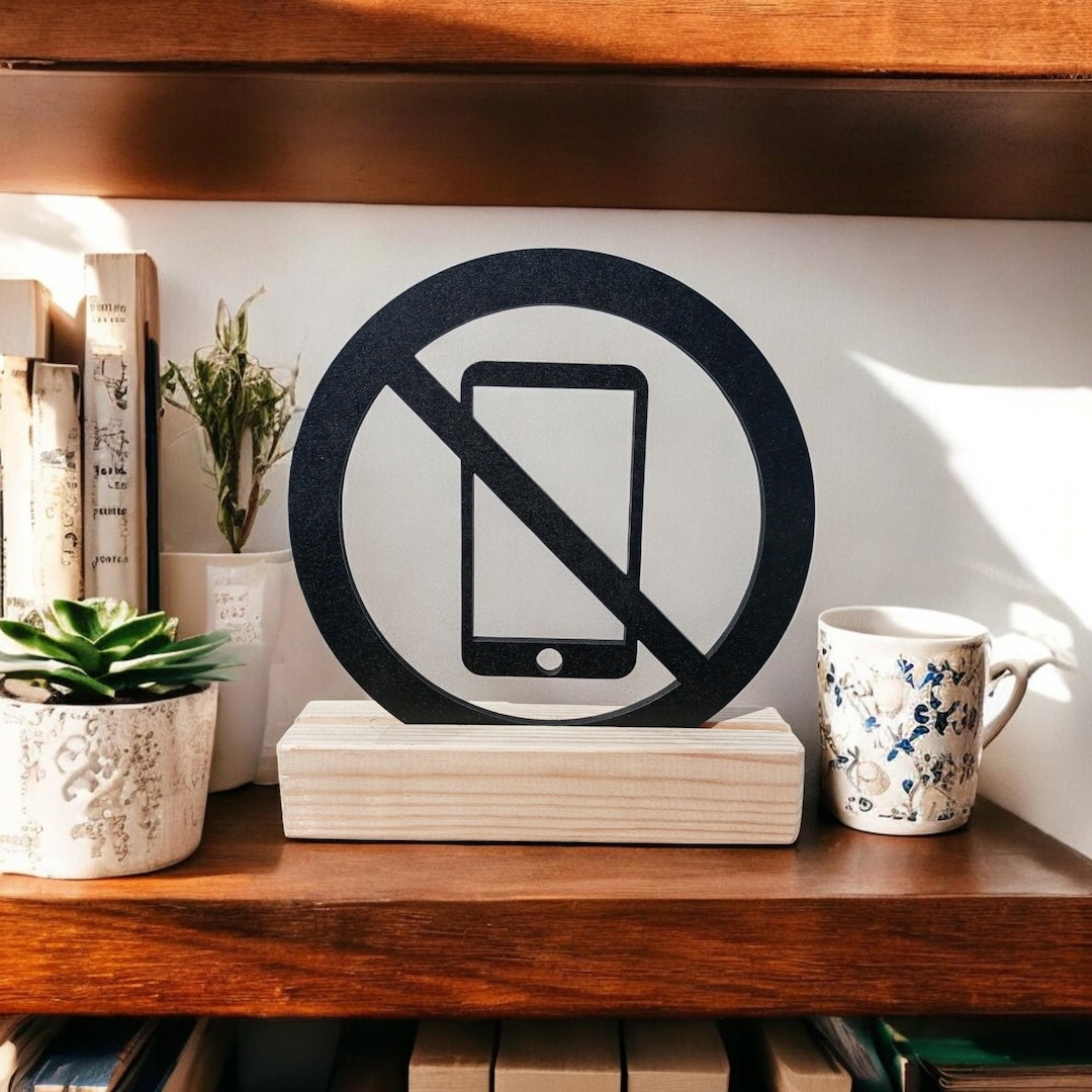 No Phone Sign Table Decor, No Mobile Allowed Symbol, Wooden Tabletop ...