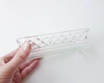 Vintage Rectangle Pressed ? Glass Dish - Clear Dainty and Pretty - Trinket Accessories