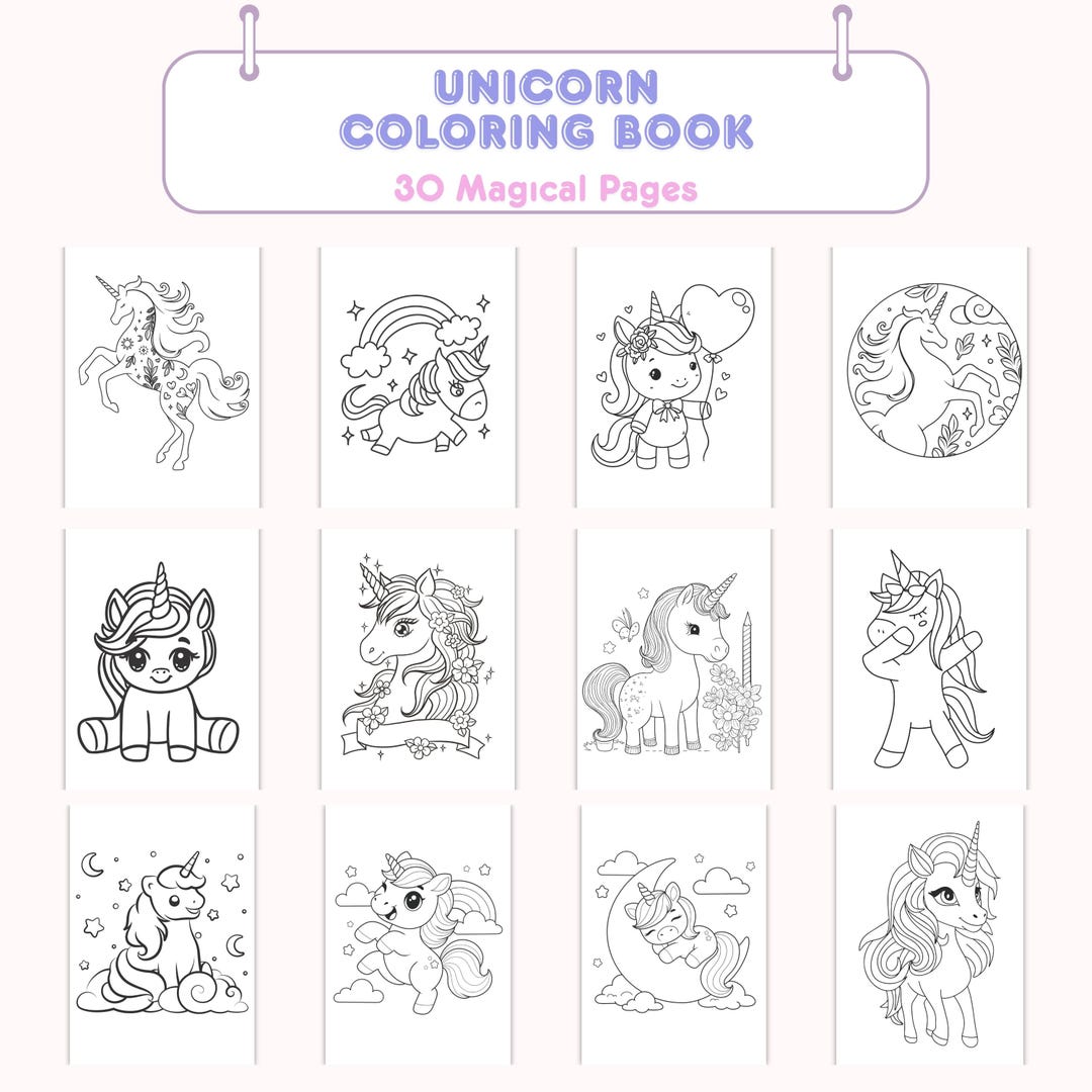 Unicorn Coloring Book: 30 Magical Pages for Girls (PDF Digital Download ...