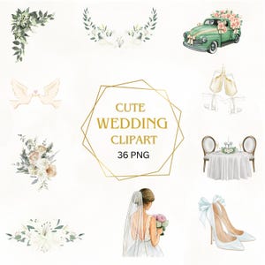Süße Hochzeit Clipart Set | Braut & Verlobung PNG | Hochzeit Sticker | Transparenter Hintergrund