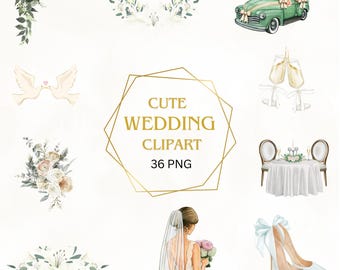 Wedding Clipart Set | Bride & Engagement PNGs | Planner Stickers (Digital Download)