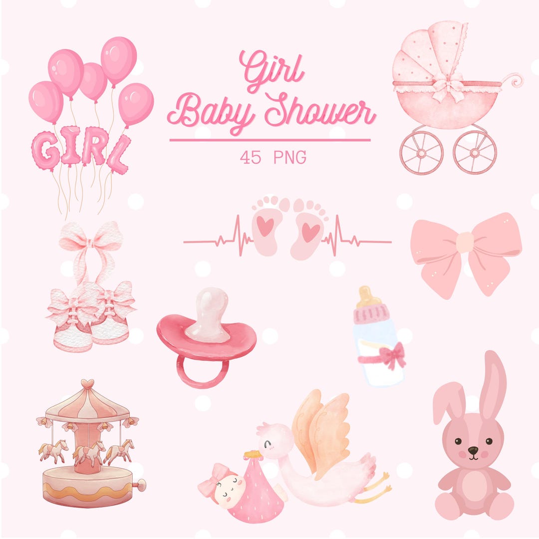 Baby Shower Girl Watercolor Clipart, Pink Watercolor PNG for ...
