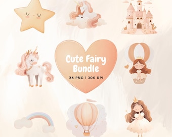 Watercolor Fairies Clip Art Set | PNG Graphics (Digital Download