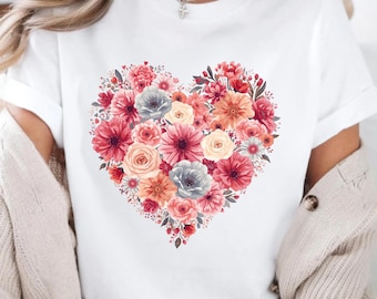 Floral Heart T-Shirt Design PNG | Valentine’s Day Sublimation File | Romantic Flower Heart Printable