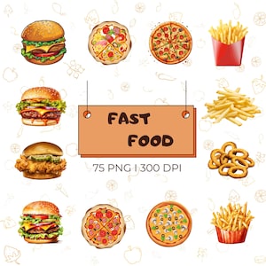 Fast Food Clipart Set | Food & Drinks PNG Bundle | Digital Download for Menus - Invitations
