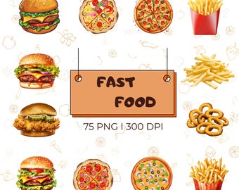 Fast Food Clipart: 75 PNG Illustrations (Digital Download)