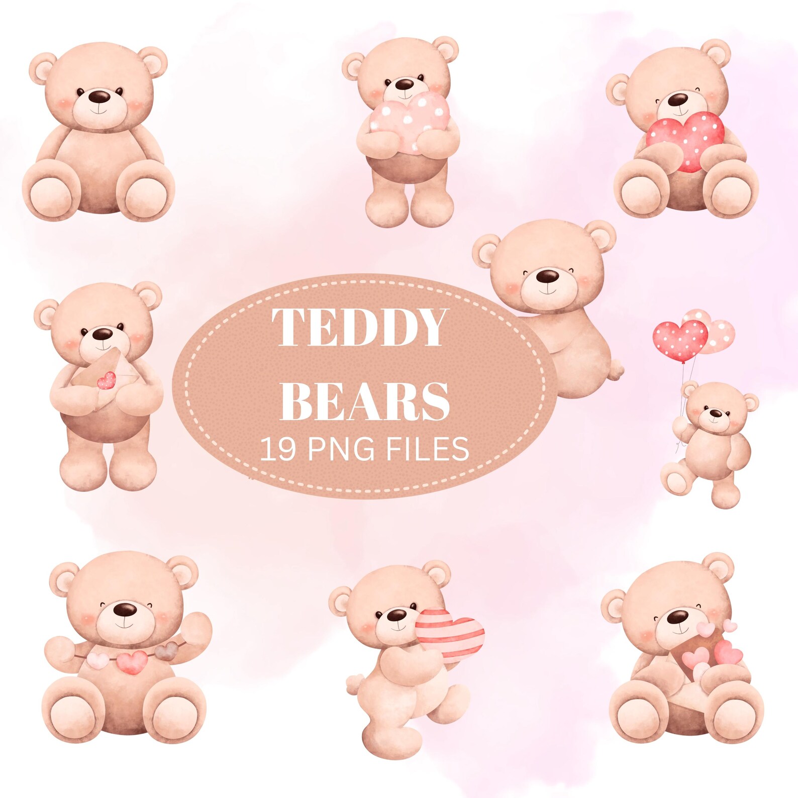 Neutral Teddy Bear Clipart | Watercolor Baby Bear PNG | Nursery Decor ...