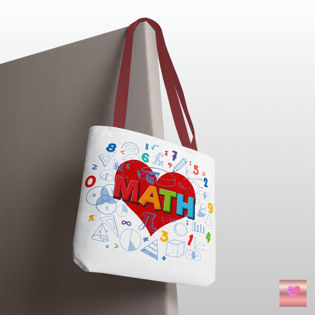 Apple Bag Math Red Heart Math Design Tote Bag, Math Symbols Bag, Math Teacher Gift ...