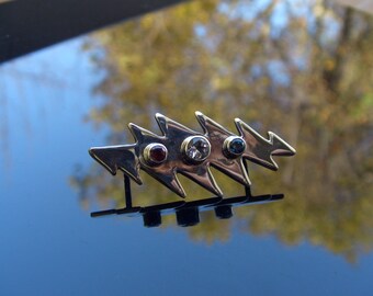 Sterling Silver 13 Point Red, White, and Blue Bolt Pendant or Pin