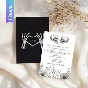 Gothic Hochzeitseinladung Vorlage Canva, Till Death Do Us Part Skull Invite, Dark Lovers Halloween Printable, bearbeitbare PDF, Geschenk für Paar