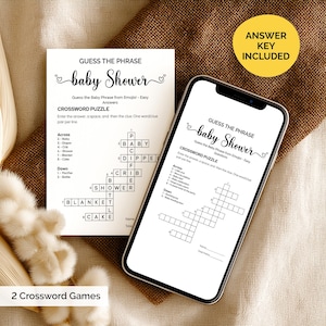 2 Crossword Baby Shower Games Printable, baby shower Party Entertainment baby crossword game, Baby Shower Crossword sip and solve puzzle