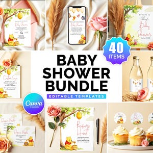 Baby Shower, Winnie the Pooh Baby Shower Bundle Druckbare Spiele & Schilder Bearbeitbare Vintage Partydekorationen Geschlechtsneutrales klassisches Pooh-Thema