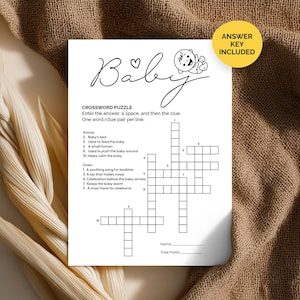 Crossword Puzzle Baby Shower Game Printable, baby shower Party Entertainment baby crossword game, Baby Shower Crossword sip and solve puzzle