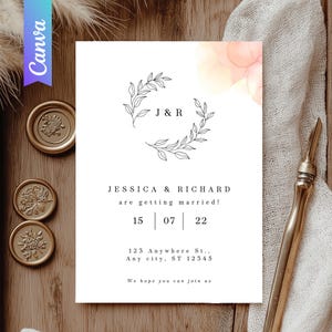 Minimalistische Hochzeitseinladungskarte, elegante und druckbare Vorlage, moderne Hochzeitseinladung, sofort bearbeitbares digitales Download Hochzeitskartengeschenk