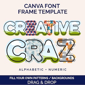 Canva Font Frame Template Alphabet Doodle Uppercase Lowercase Numbers Editable Drag & Drop Alphabet Letters for Teachers Crafts Creators DIY