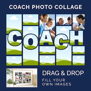 Coach Photo Collage Canva Frame Template, Customizable Sports Coach Collage Design, Editable Canva Template, Fill Your Own Images, Printable