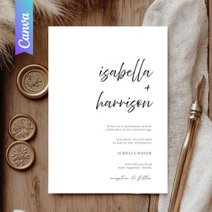 Minimalistische huwelijksuitnodigingskaart, elegante en afdrukbare sjabloon, direct bewerkbare digitale download trouwkaartcadeau, moderne bruiloftsuitnodiging