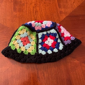 Granny Square Crocheted Retro  Bucket Hat Vintage Clothing