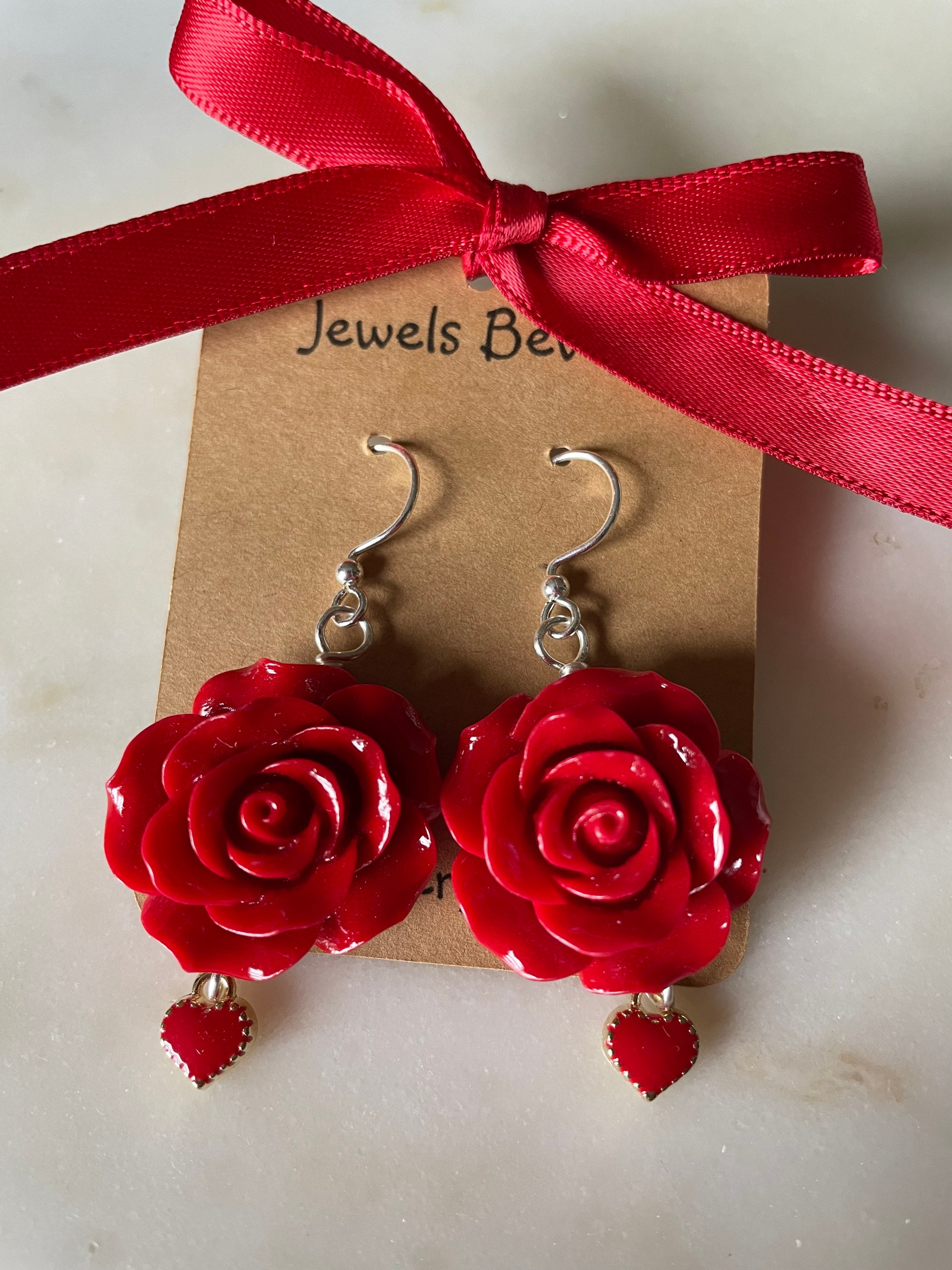 Big red rose best sale earrings